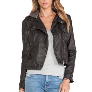 Free People vegan leather motto jacket with hood